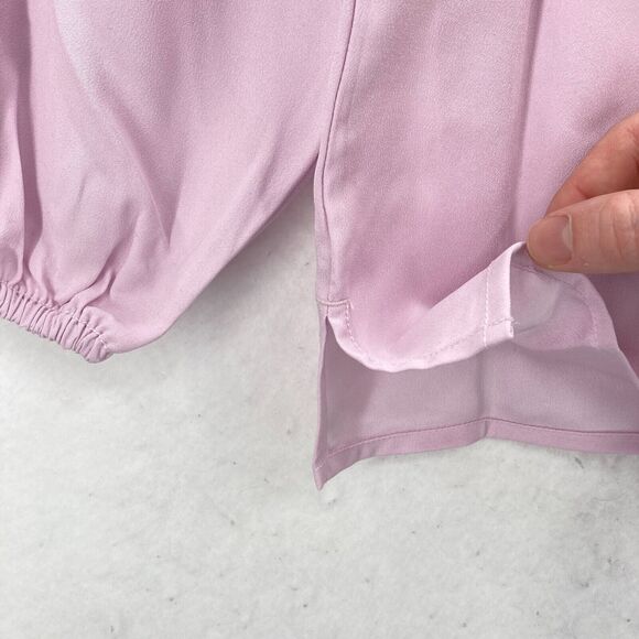 J.Crew Puff Sleeve Satin Back Crepe Top Women's XXS Petite Pink Keyhole Neckline - Picture 12 of 13
